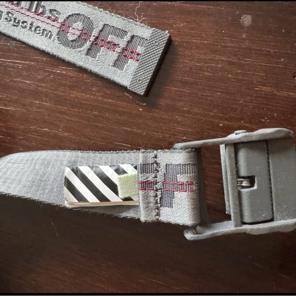Off-White Gray Belt with Black Stripes